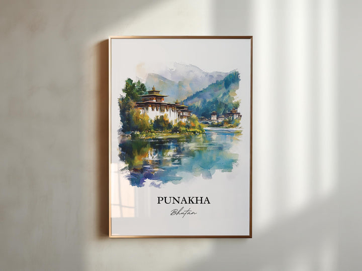 Punakha Wall Art, Punakha Dzong Print, Bhutan Watercolor Art, Punakha Gift, Travel Print, Travel Poster, Housewarming Gift