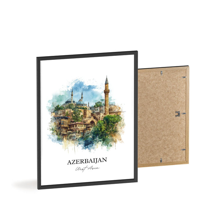 Azerbaijan Wall Art, Azerbaijan Print, Azerbaijan Watercolor Art, Azerbaijan Gift, Travel Print, Travel Poster, Housewarming Gift