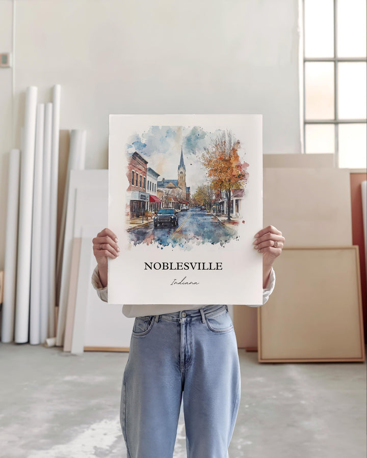 Noblesville IN Wall Art, Hamilton County Print, Indianapolis Watercolor, Noblesville Gift, Travel Print, Travel Poster, Housewarming Gift