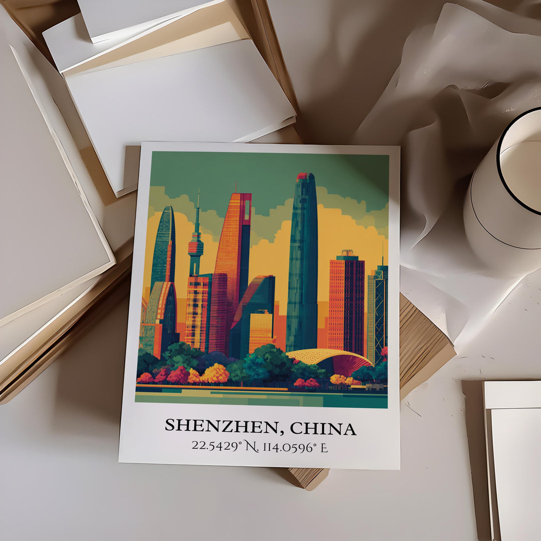 Shenzhen Art, Shenzhen Retro Travel Art, Shenzhen China Home Decor, Shenzhen Gift, China Travel Art, Travel Prints, Housewarming Gift