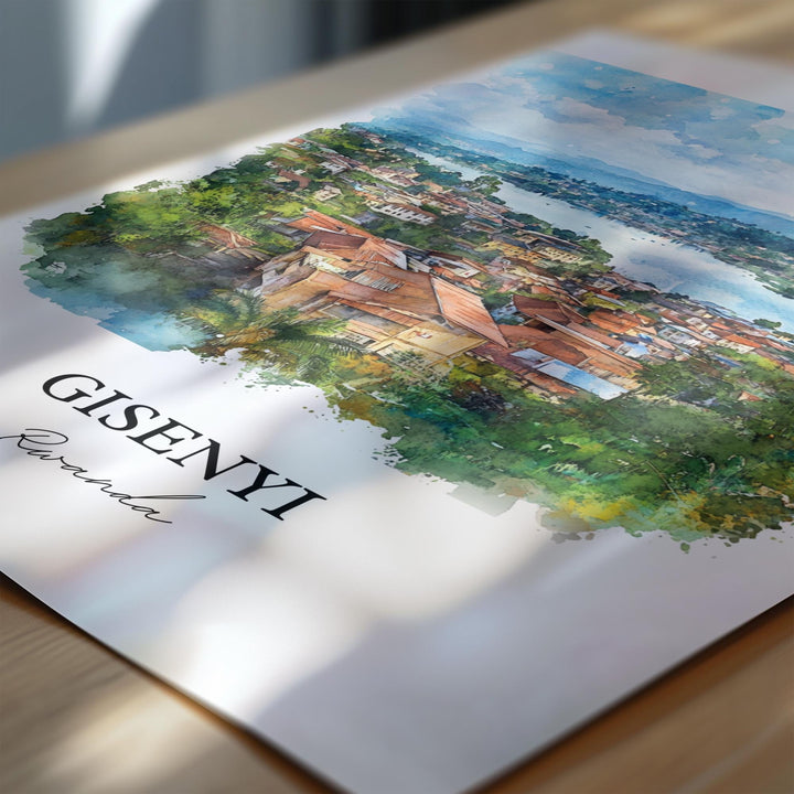 Gisenyi Wall Art, Gisenyi Rwanda Print, Rwanda Watercolor Art, Lake Kivu Gift, Travel Print, Travel Poster, Housewarming Gift