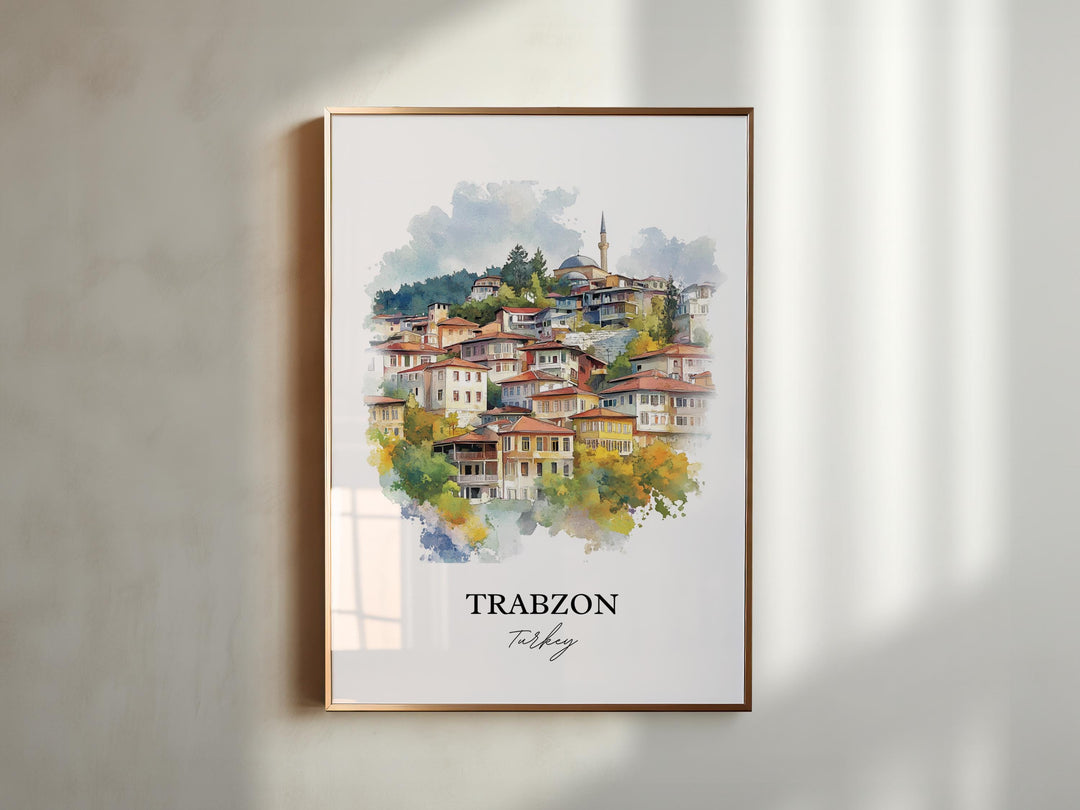 Trabzon Wall Art, Trabzon Turkey Print, Turkey Watercolor Art, Trabzon Turkey Gift, Travel Print, Travel Poster, Housewarming Gift
