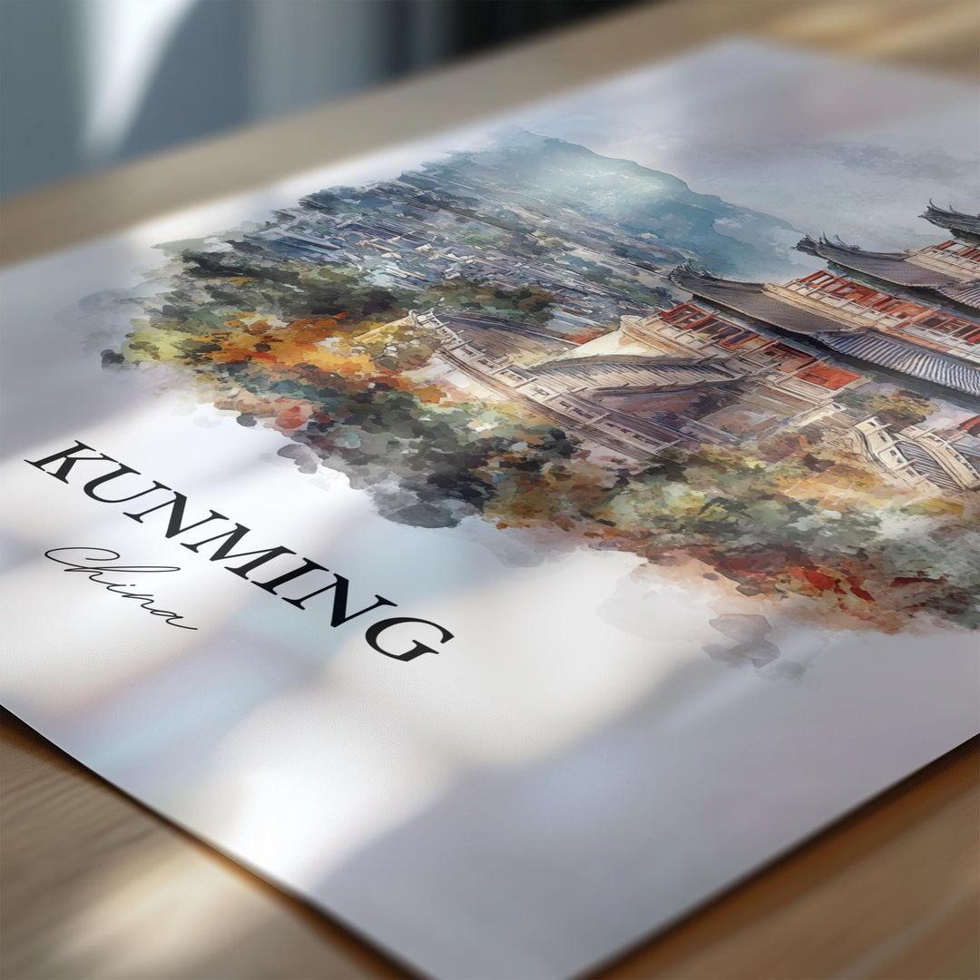 Kunming Wall Art, Yunnan Province Print, China Watercolor Art, Kunming China Gift, Travel Print, Travel Poster, Housewarming Gift