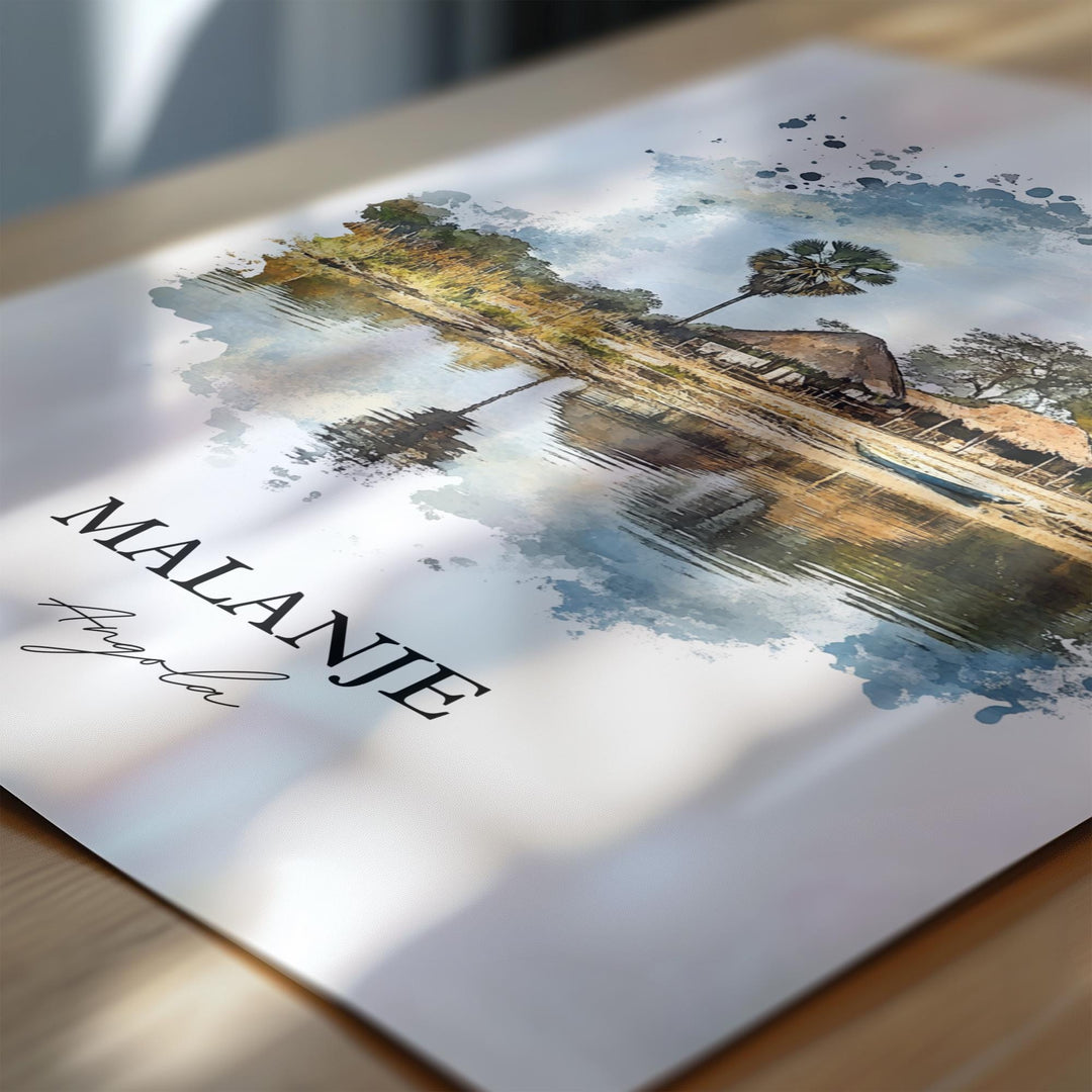 Malanje Wall Art, Angola Print, Angola Watercolor Art, Malanje Angola Gift, Travel Print, Travel Poster, Housewarming Gift