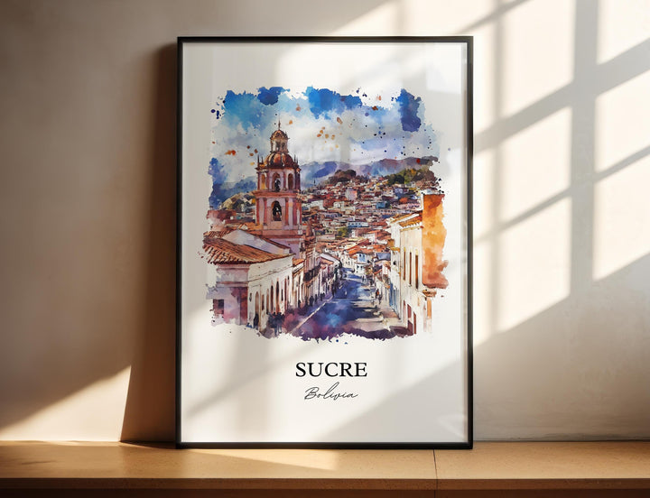 Sucre Bolivia Wall Art, Chuquisaca Dept Print, Bolivia Watercolor Art, Sucre Bolivia Gift, Travel Print, Travel Poster, Housewarming Gift