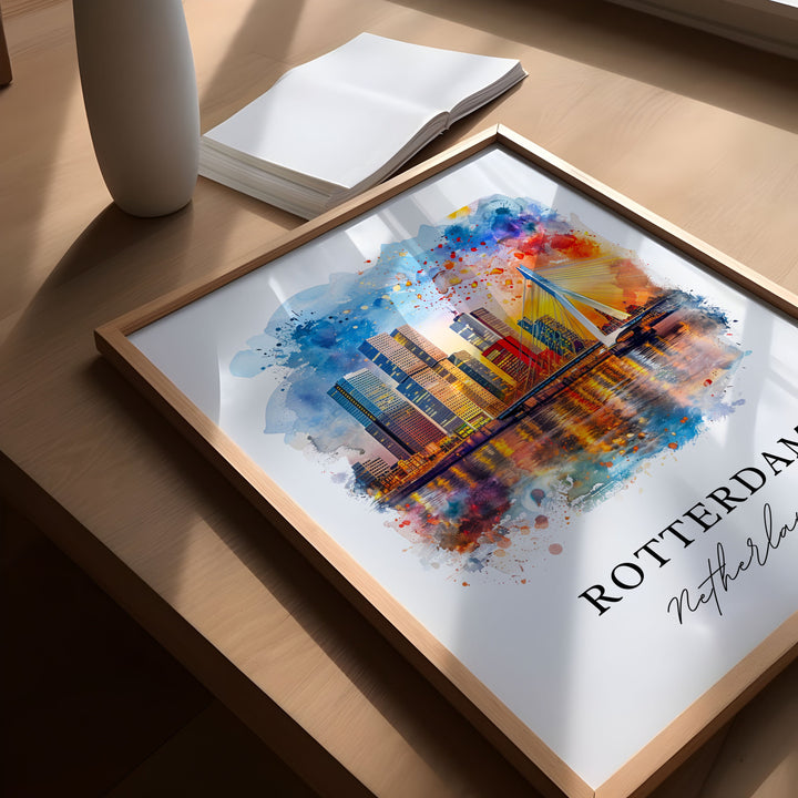 Rotterdam Wall Art, Rotterdam Print, Holland Watercolor, Rotterdam Netherlands Gift, Travel Poster, Housewarming Gift