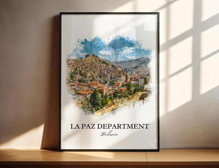 La Paz Wall Art, La Paz Print, Bolivia Watercolor Art, Bolivia Gift, Bolivia Travel Print, Travel Poster, Housewarming Gift