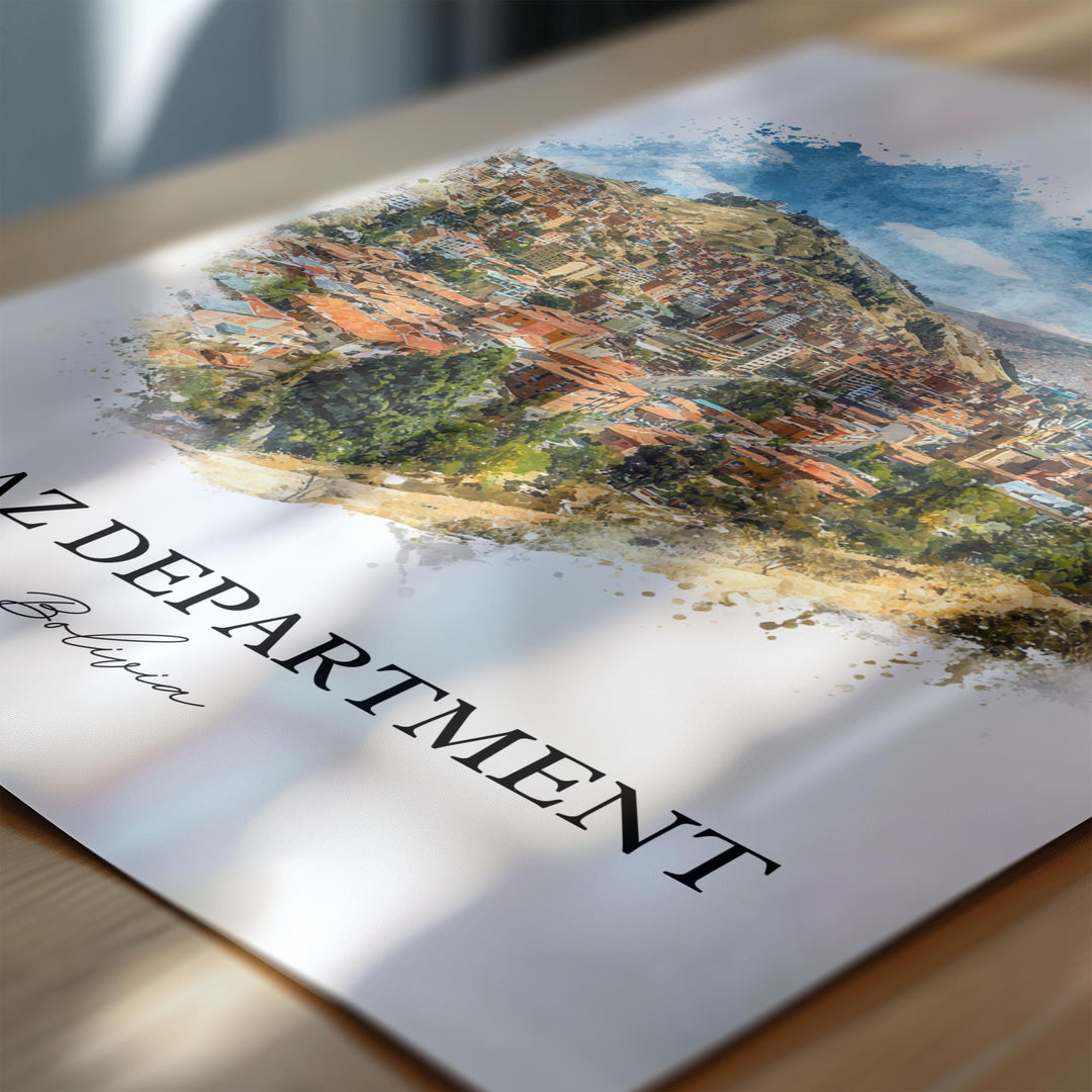 La Paz Wall Art, La Paz Print, Bolivia Watercolor Art, Bolivia Gift, Bolivia Travel Print, Travel Poster, Housewarming Gift