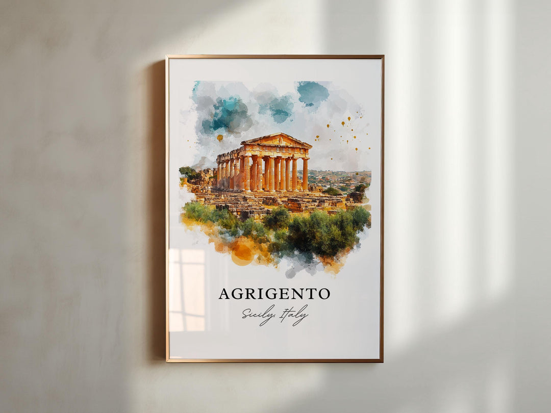 Agrigento Wall Art, Sicily Italy Print, Sicily Watercolor Art, Agrigento Gift, Travel Print, Travel Poster, Housewarming Gift