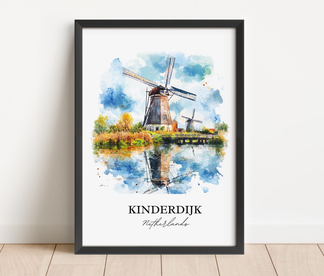 Kinderdijk Wall Art, South Holland Print, Netherlands Watercolor Art, Kinderdijk Gift, Travel Print, Travel Poster, Housewarming Gift
