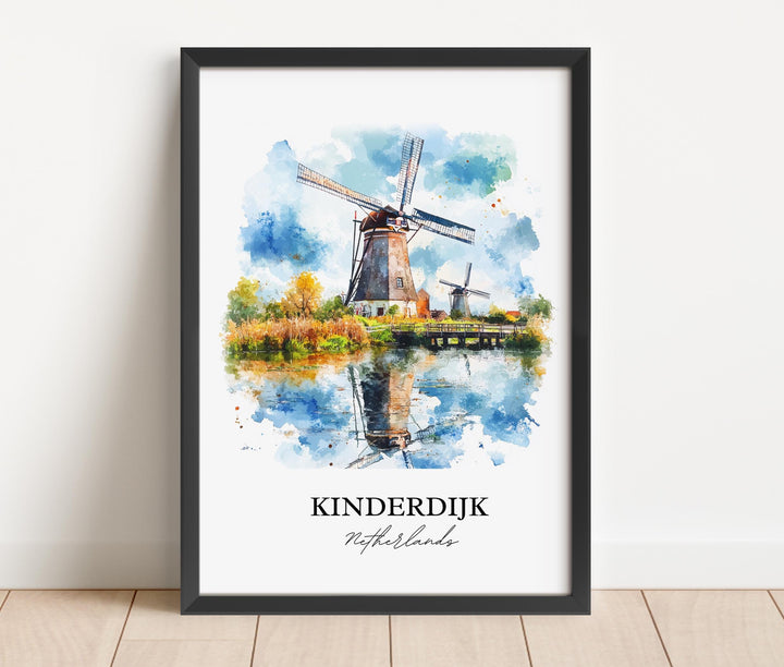 Kinderdijk Wall Art, South Holland Print, Netherlands Watercolor Art, Kinderdijk Gift, Travel Print, Travel Poster, Housewarming Gift