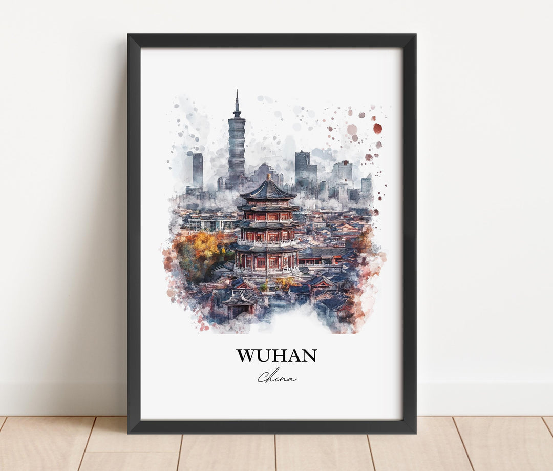 Wuhan China Wall Art, Wuhan Skyline Print, China Watercolor Art, Wuhan China Gift, Travel Print, Travel Poster, Housewarming Gift