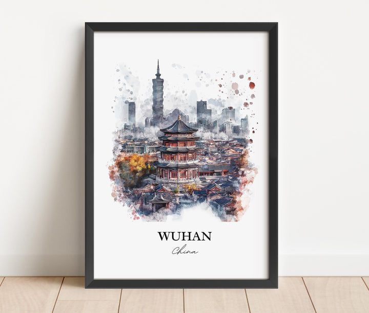 Wuhan China Wall Art, Wuhan Skyline Print, China Watercolor Art, Wuhan China Gift, Travel Print, Travel Poster, Housewarming Gift