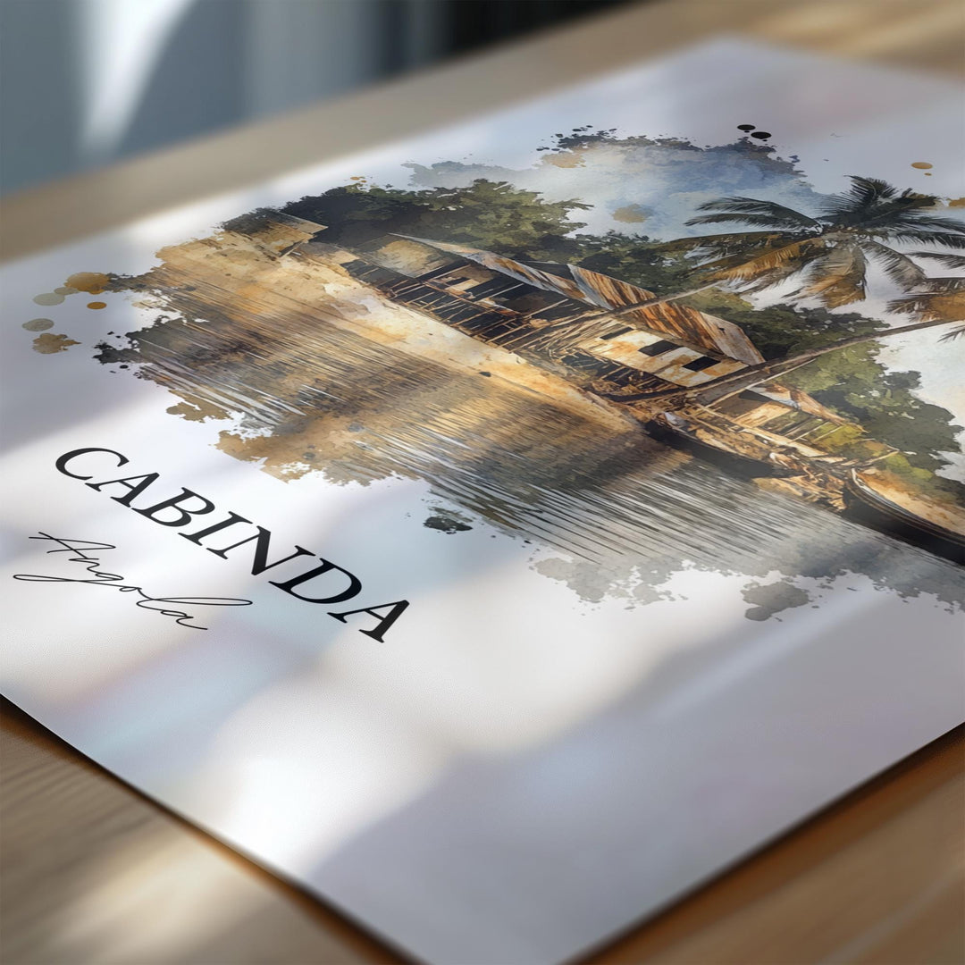 Cabinda Wall Art, Angola Print, Angola Watercolor Art, Cabinda Angola Gift, Travel Print, Travel Poster, Housewarming Gift