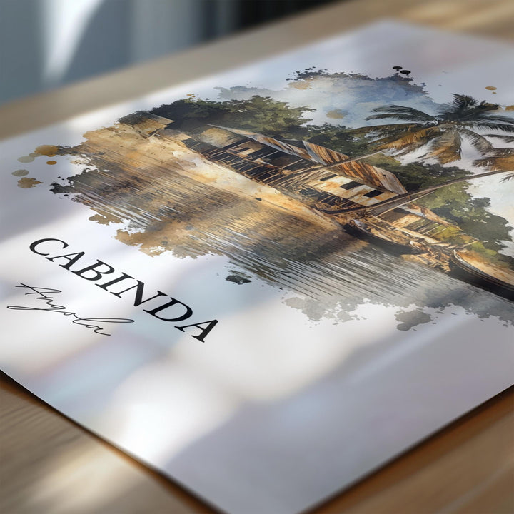 Cabinda Wall Art, Angola Print, Angola Watercolor Art, Cabinda Angola Gift, Travel Print, Travel Poster, Housewarming Gift