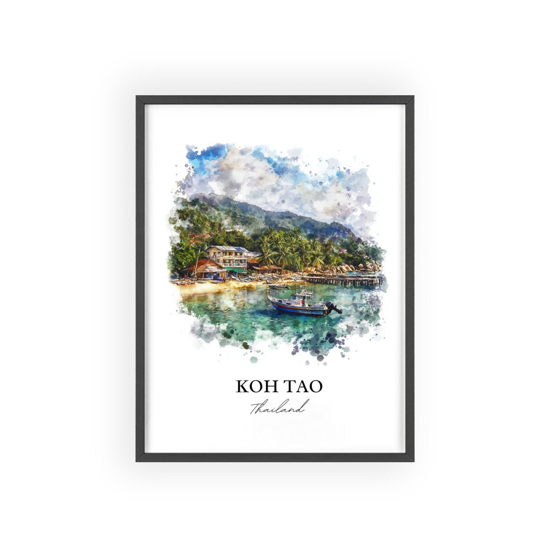 Koh Tao Wall Art, Mae Haad Beach Print, Thailand Watercolor Art, Koh Tao Gift, Travel Print, Travel Poster, Housewarming Gift