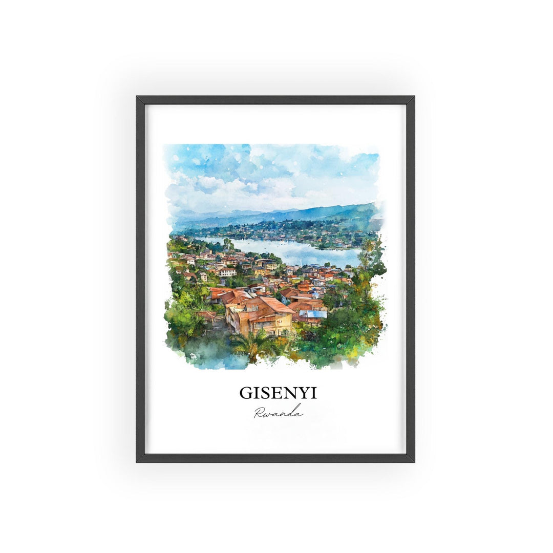 Gisenyi Wall Art, Gisenyi Rwanda Print, Rwanda Watercolor Art, Lake Kivu Gift, Travel Print, Travel Poster, Housewarming Gift