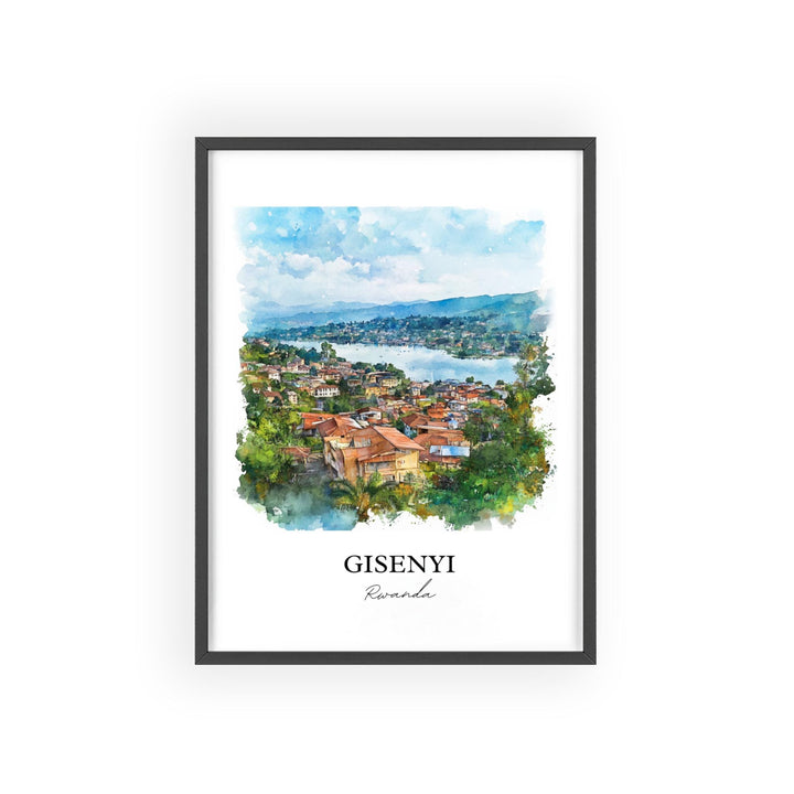 Gisenyi Wall Art, Gisenyi Rwanda Print, Rwanda Watercolor Art, Lake Kivu Gift, Travel Print, Travel Poster, Housewarming Gift