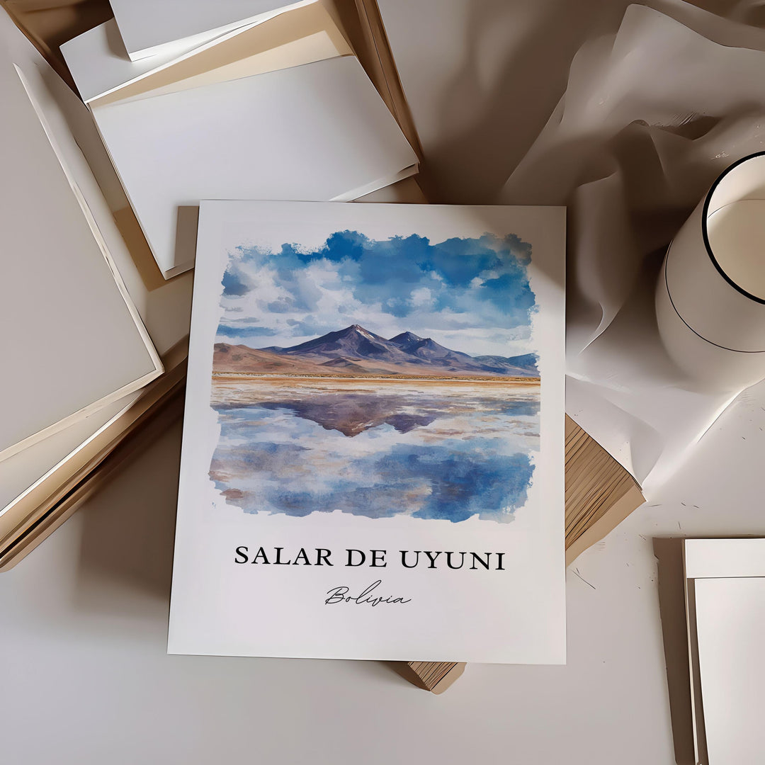 Salar De Uyuni Wall Art, Bolivia Print, Salar De Uyuni Watercolor Art, Uyuni Salt Flat Gift, Travel Print, Travel Poster, Housewarming Gift