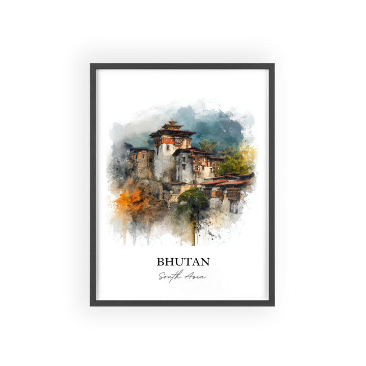Bhutan Wall Art, Bhutan Print, Bhutan Watercolor Art, Bhutan Gift, Travel Print, Travel Poster, Housewarming Gift
