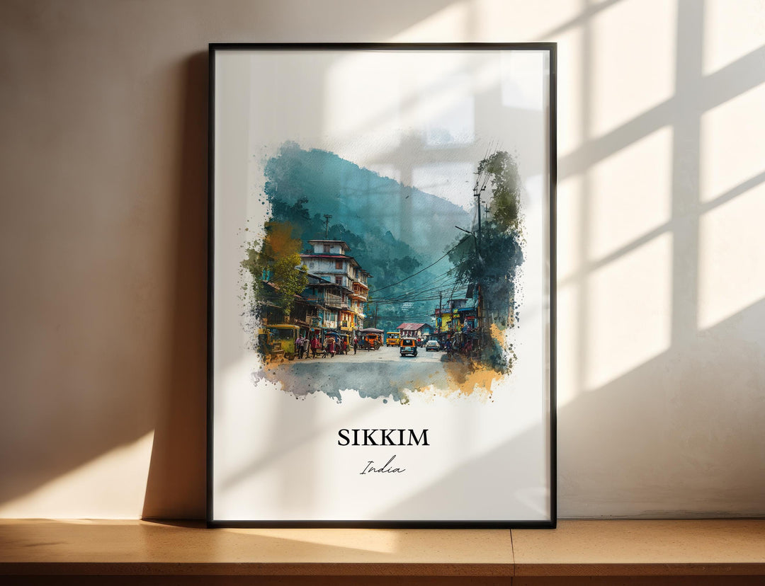 Sikkim India Wall Art, Sikkim Print, Sikkim India Watercolor Art, India Gift, India Travel Print, Travel Poster, Housewarming Gift