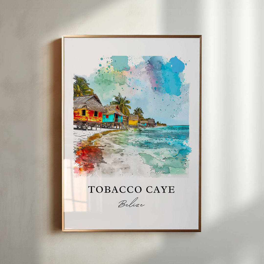 Tobacco Caye Wall Art, Tobacco Caye Print, Tobacco Caye Watercolor, Tobacco Caye Belize Gift,