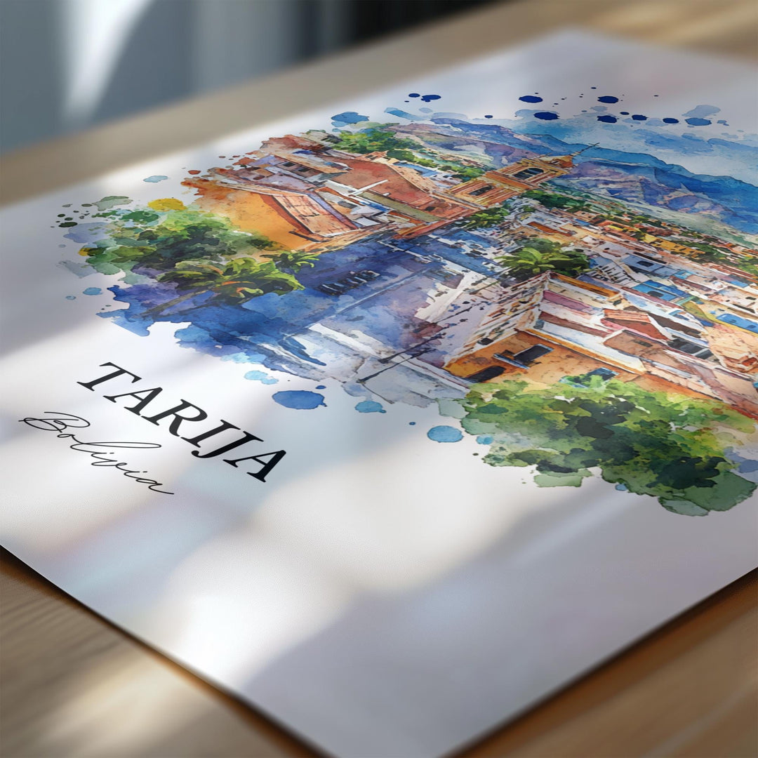 Tarija Bolivia Wall Art, Frontera de Tarixa Print, Bolivia Watercolor, Tarija Bolivia Gift, Travel Print, Travel Poster, Housewarming Gift