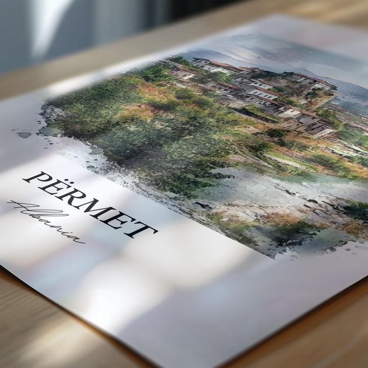 Përmet Albania Wall Art, Gjirokastër County Print, Albania Watercolor Art, Përmet Gift, Travel Print, Travel Poster, Housewarming Gift