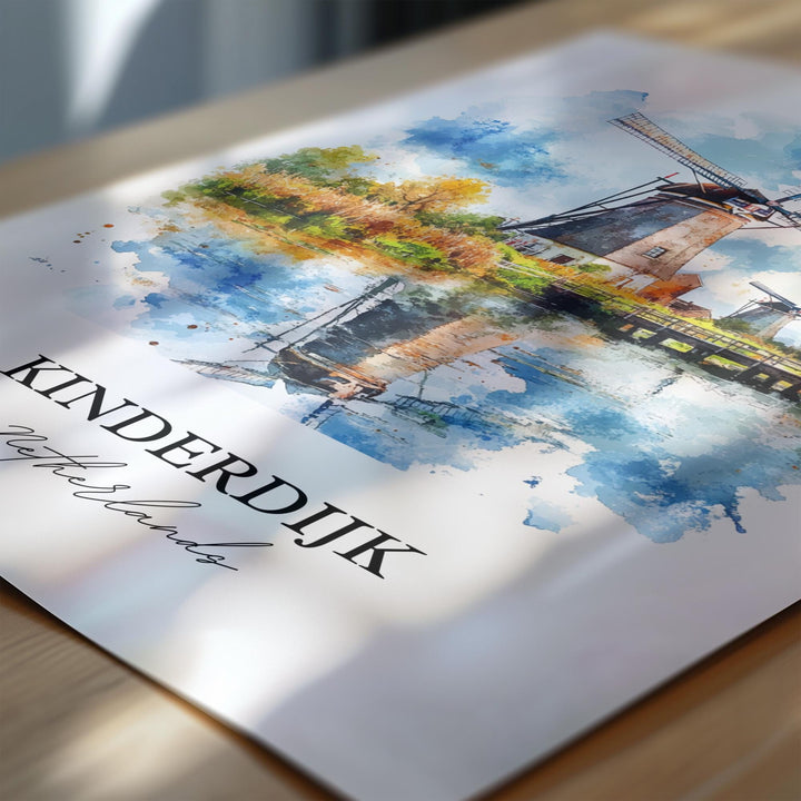 Kinderdijk Wall Art, South Holland Print, Netherlands Watercolor Art, Kinderdijk Gift, Travel Print, Travel Poster, Housewarming Gift