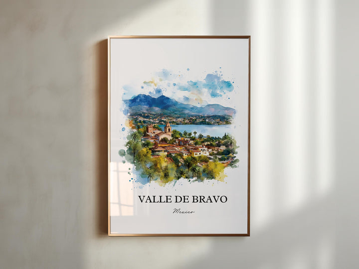 Valle de Bravo Wall Art, Lake Avándaro Print, Mexico Watercolor Art, Valle de Bravo Gift, Travel Print, Travel Poster, Housewarming Gift