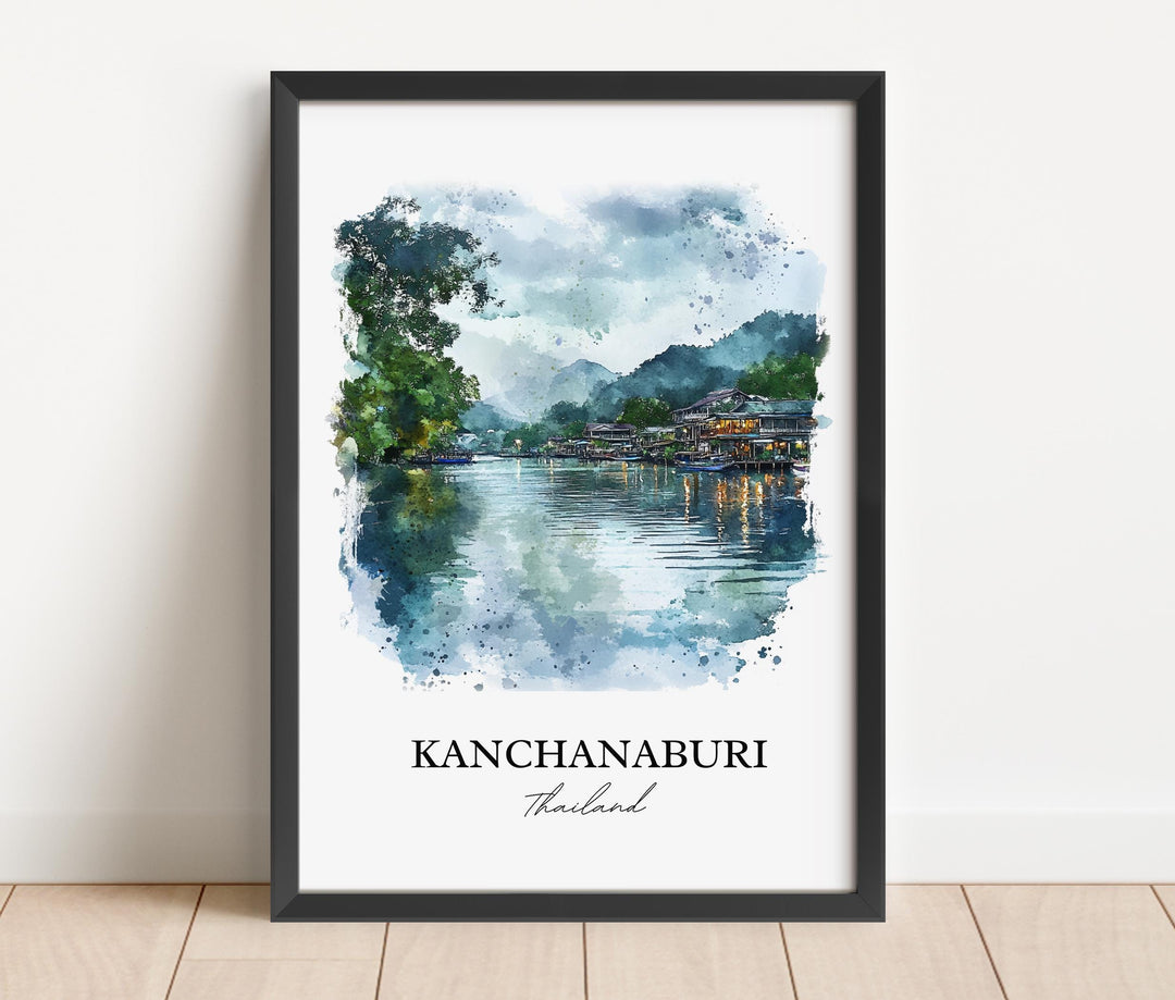 Kanchanaburi Wall Art, West Thailand Print, Thailand Watercolor Art, Kanchanaburi Gift, Travel Print, Travel Poster, Housewarming Gift