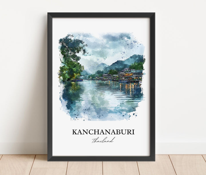 Kanchanaburi Wall Art, West Thailand Print, Thailand Watercolor Art, Kanchanaburi Gift, Travel Print, Travel Poster, Housewarming Gift