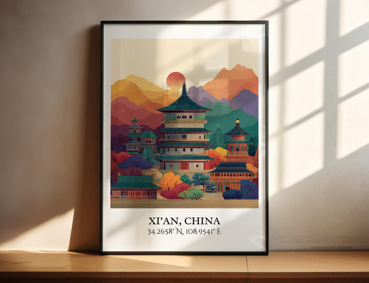 Xi'an China Art, Xi'an China Retro Travel Art, Xi'an Home Decor, Xi'an China Gift, China Travel Art, Travel Prints, Housewarming Gift