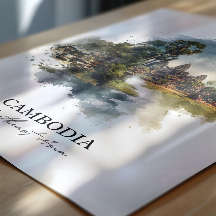 Cambodia Wall Art, Cambodia Print, Cambodia Watercolor Art, Cambodia Country Gift, Travel Print, Travel Poster, Housewarming Gift