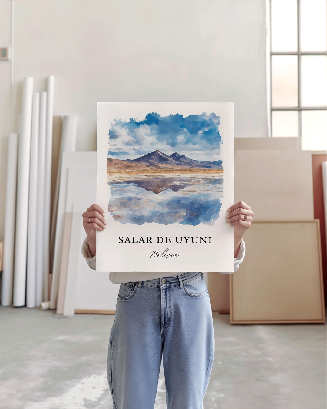 Salar De Uyuni Wall Art, Bolivia Print, Salar De Uyuni Watercolor Art, Uyuni Salt Flat Gift, Travel Print, Travel Poster, Housewarming Gift