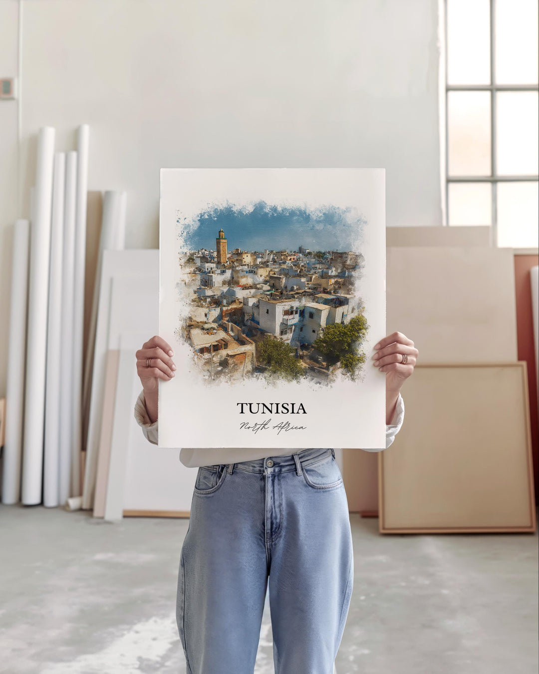 Tunisia Wall Art, Tunisia Africa Print, Tunisia Watercolor Art, Tunisia Gift, Travel Print, Travel Poster, Housewarming Gift