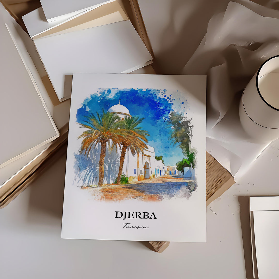 Djerba Wall Art, Jerba Tunisia Print, Tunisia Watercolor Art, Djerba Tunisia Gift, Travel Print, Travel Poster, Housewarming Gift