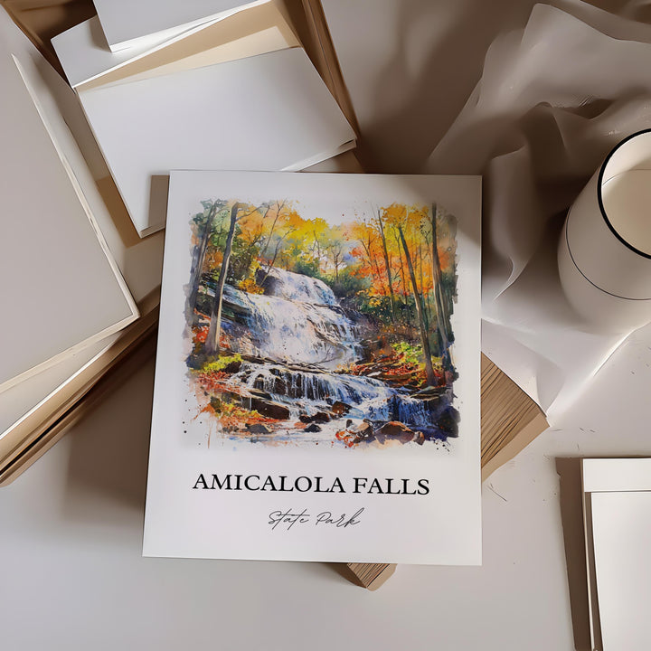 Amicalola Falls Wall Art, Dawson County Print, Georgia Watercolor Art, Amicalola Falls Gift, Travel Print, Travel Poster, Housewarming Gift