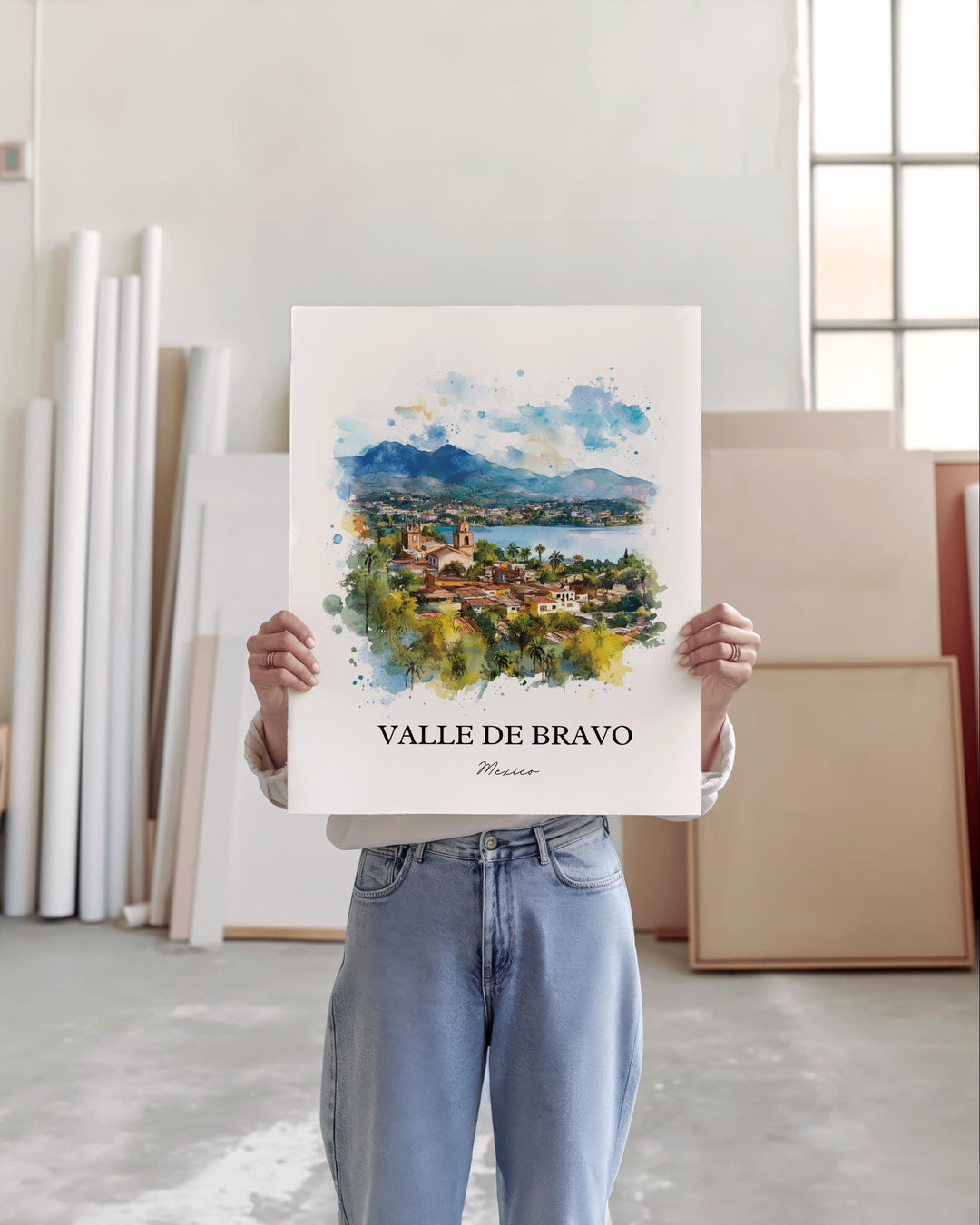 Valle de Bravo Wall Art, Lake Avándaro Print, Mexico Watercolor Art, Valle de Bravo Gift, Travel Print, Travel Poster, Housewarming Gift