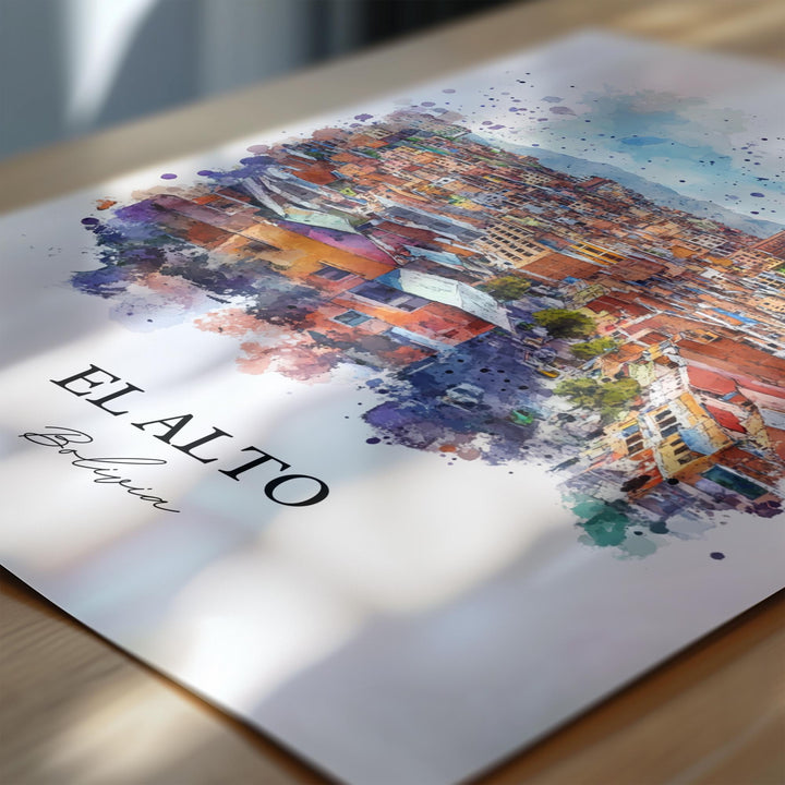 El Alto Bolivia Wall Art, La Paz Print, Bolivia Watercolor Art, El Alto Bolivia Gift, Travel Print, Travel Poster, Housewarming Gift