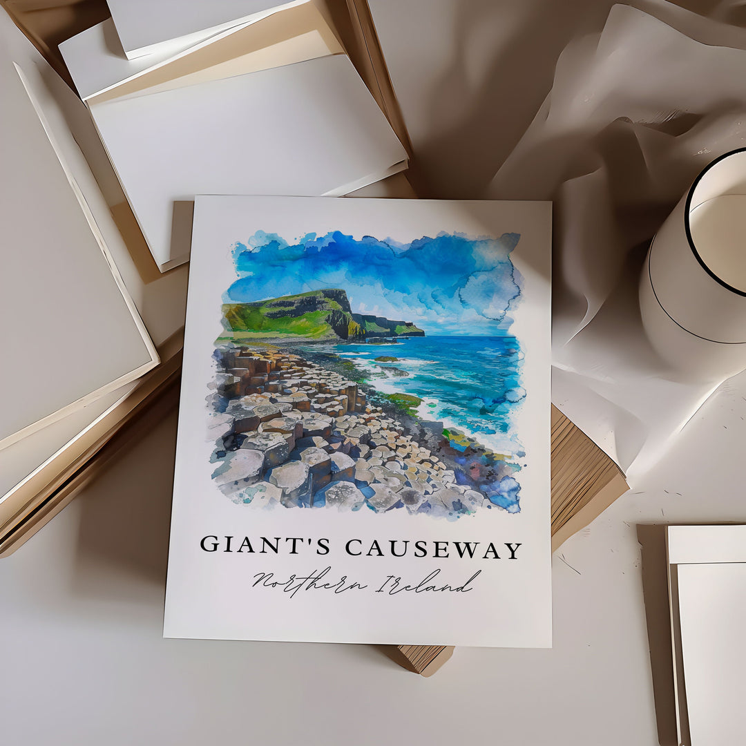 Giants Causeway Wall Art, Giants Causeway Print, Northern Ireland Watercolor, Ireland Gift,
