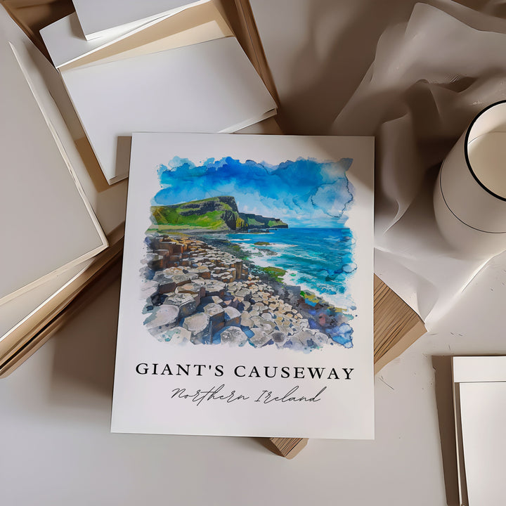 Giants Causeway Wall Art, Giants Causeway Print, Northern Ireland Watercolor, Ireland Gift,