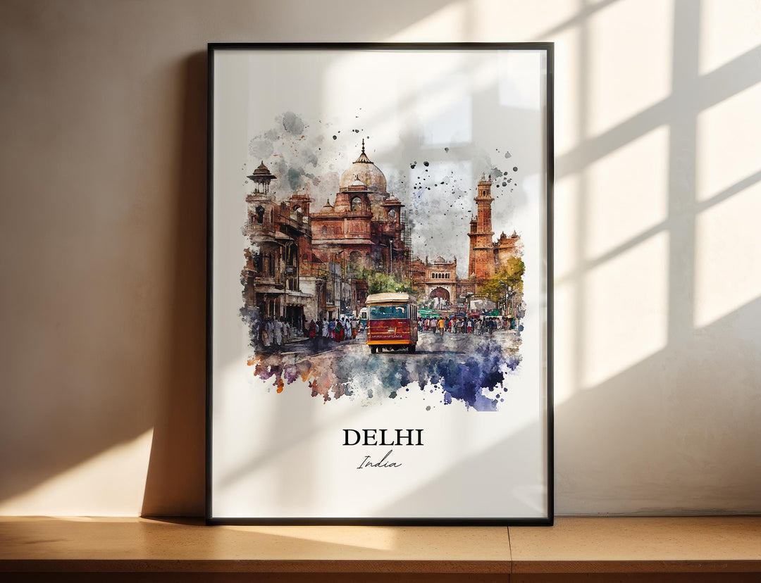 Delhi India Wall Art, India Print, Delhi India Watercolor Art, Delhi India Gift, Travel Print, Travel Poster, Housewarming Gift