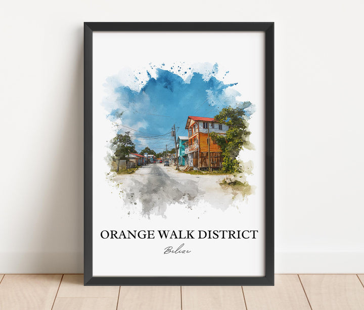 Orange Walk District Art, Belize Print, Belize Watercolor Art, Belize Gift, Belize Travel Print, Travel Poster, Housewarming Gift