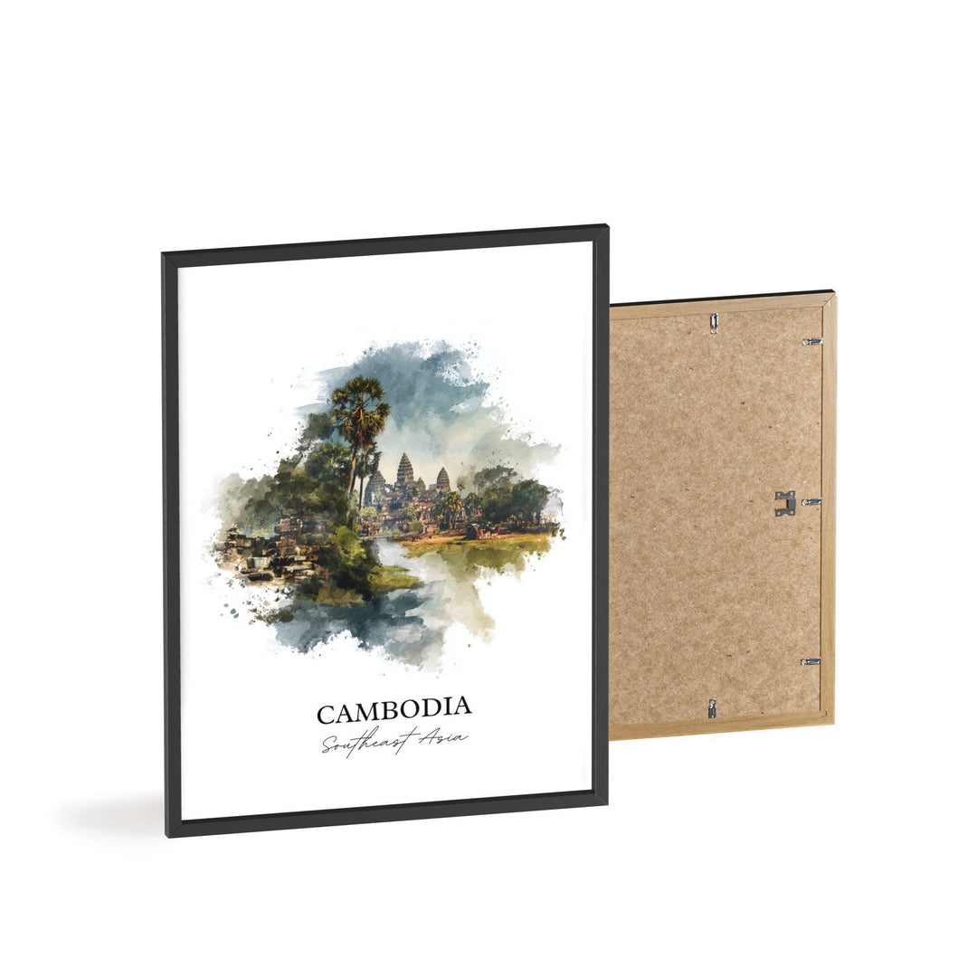 Cambodia Wall Art, Cambodia Print, Cambodia Watercolor Art, Cambodia Country Gift, Travel Print, Travel Poster, Housewarming Gift