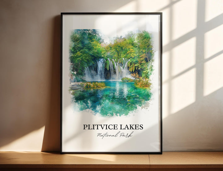 Plitvice Lakes Wall Art, Croatia Print, Croatia Watercolor Art, Plitvice Lakes Gift, Travel Print, Travel Poster, Housewarming Gift