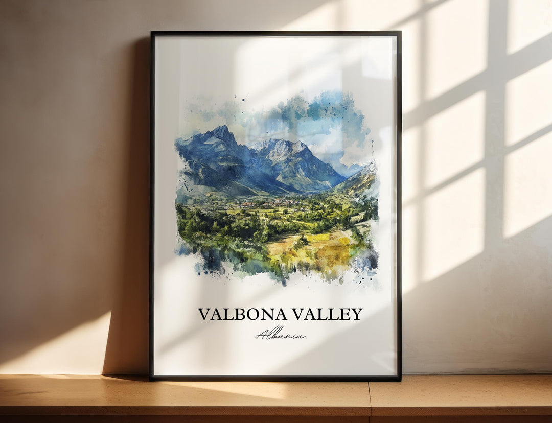 Valbona Valley Wall Art, Valbona Valley Print, Albania Watercolor Art, Valbona Valley Gift, Travel Print, Travel Poster, Housewarming Gift