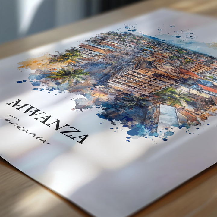 Mwanza Wall Art, Tanzania Print, Tanzania Watercolor Art, Mwanza Tanzania Gift, Travel Print, Travel Poster, Housewarming Gift