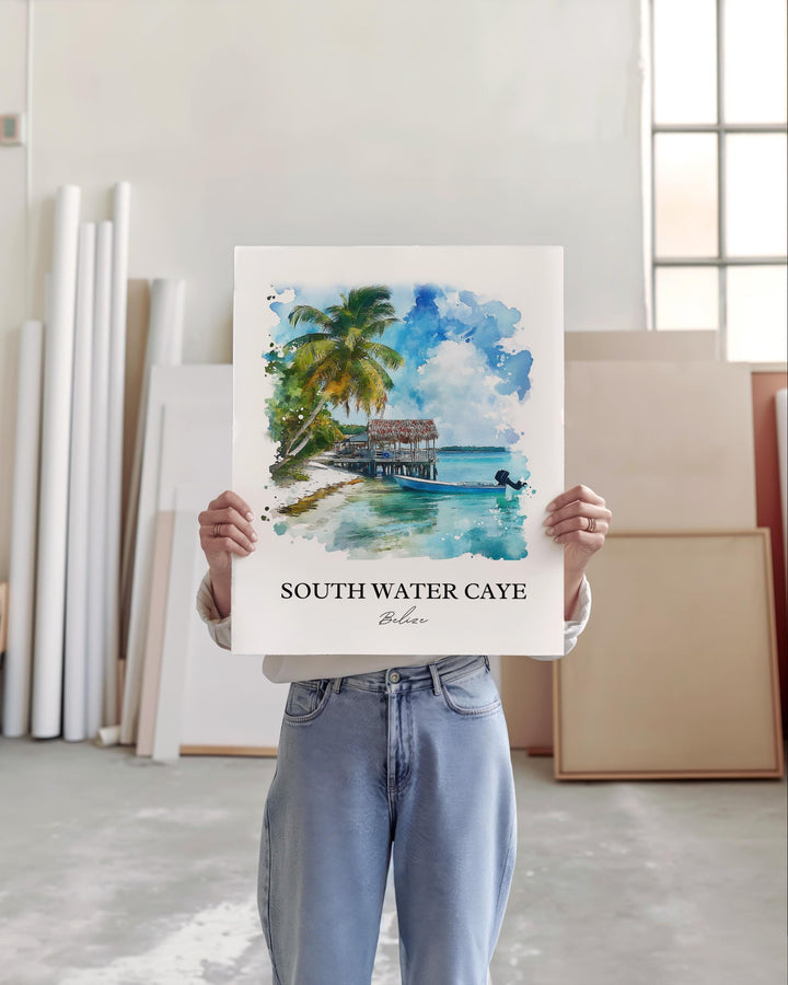 South Water Caye Wall Art, Belize Print, Belize Watercolor Art, South Water Caye Gift, Travel Print, Travel Poster, Housewarming Gift