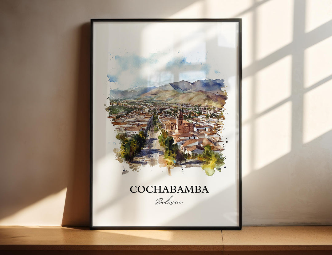 Cochabamba Wall Art, Bolivia Print, Bolivia Watercolor Art, Cochabamba Gift, Travel Print, Travel Poster, Housewarming Gift